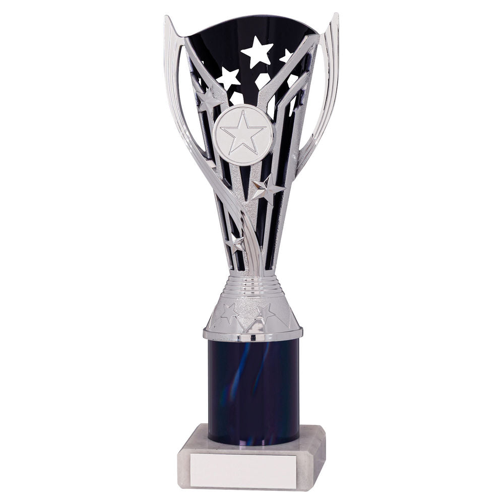 Flash Silver/Black Plastic Riser Trophy Cup on Marble Base