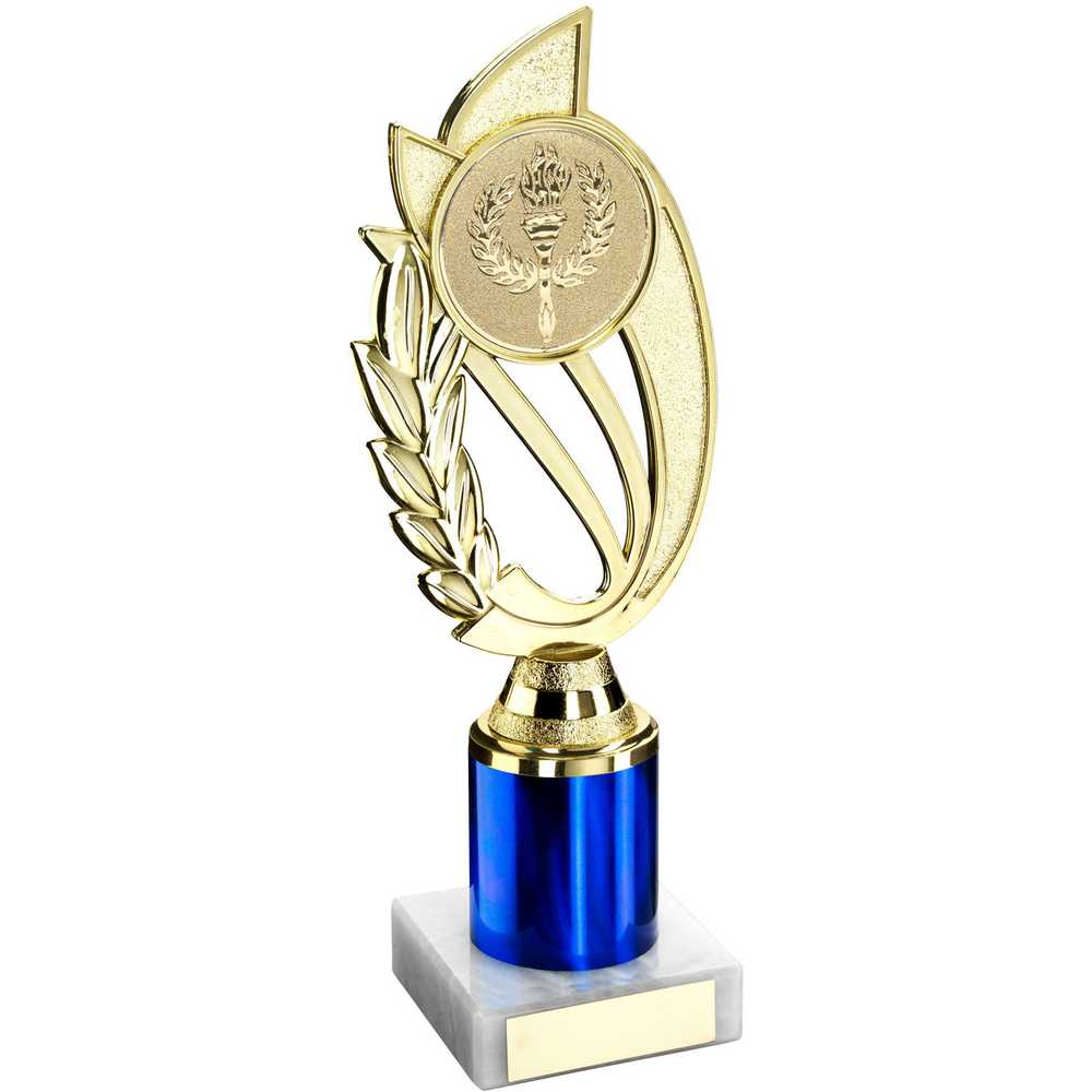 Gold Plastic Laurel Award with Blue Column on Marble Base