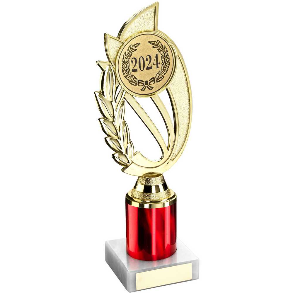 Gold Plastic Laurel Award with Red Column on Marble Base