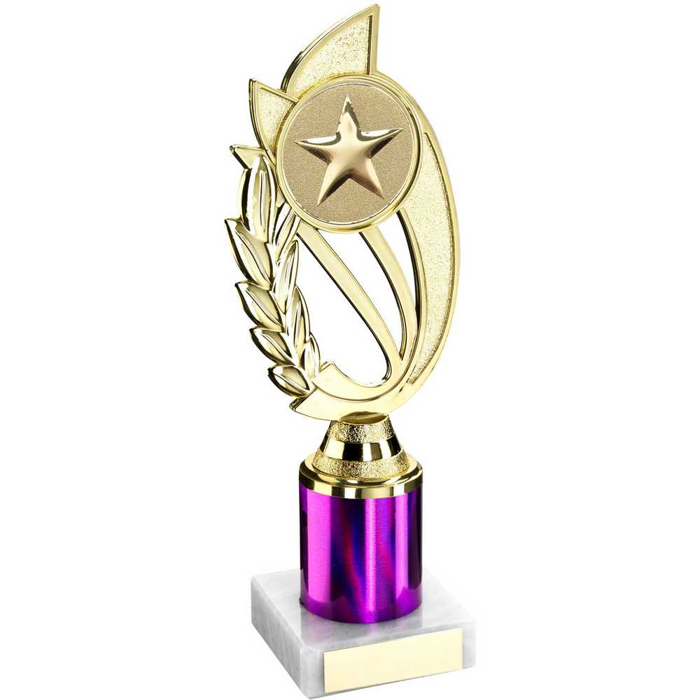 Gold Plastic Laurel Award with Purple Column on Marble Base