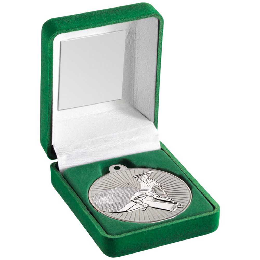 Table Tennis 50mm Silver Medal in Green Presentation Box