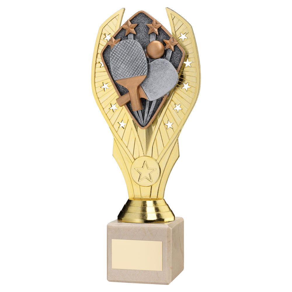 Table Tennis Gold Plastic Statue Trophy on Cream Marble Base