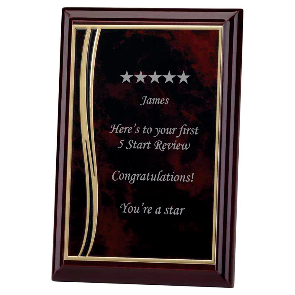 Personalised Freestanding Rosewood Plaque With Red/Gold Aluminium Front - Engraving Included