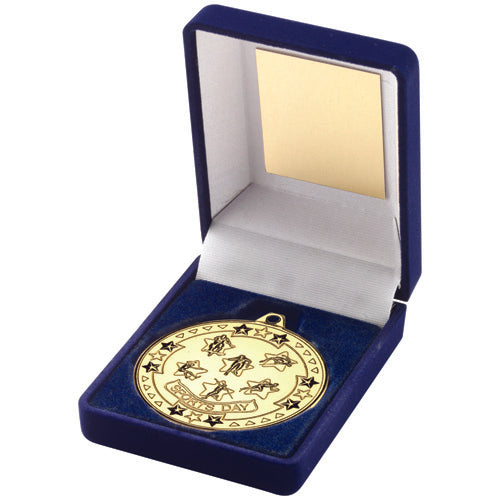 Sports Day 50mm Gold Medal in Blue Presentation Box