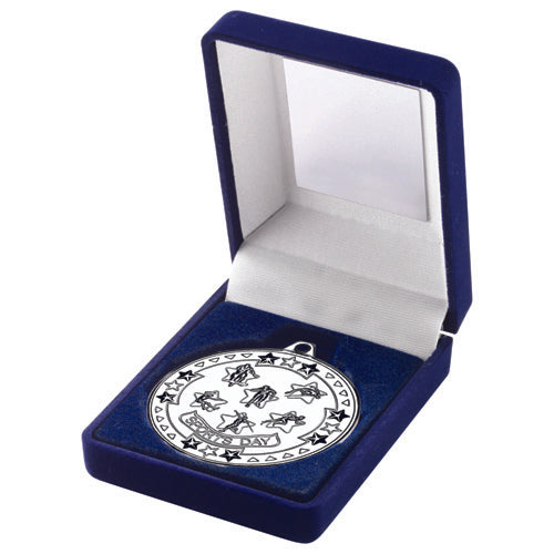 Sports Day 50mm Silver Medal in Blue Presentation Box