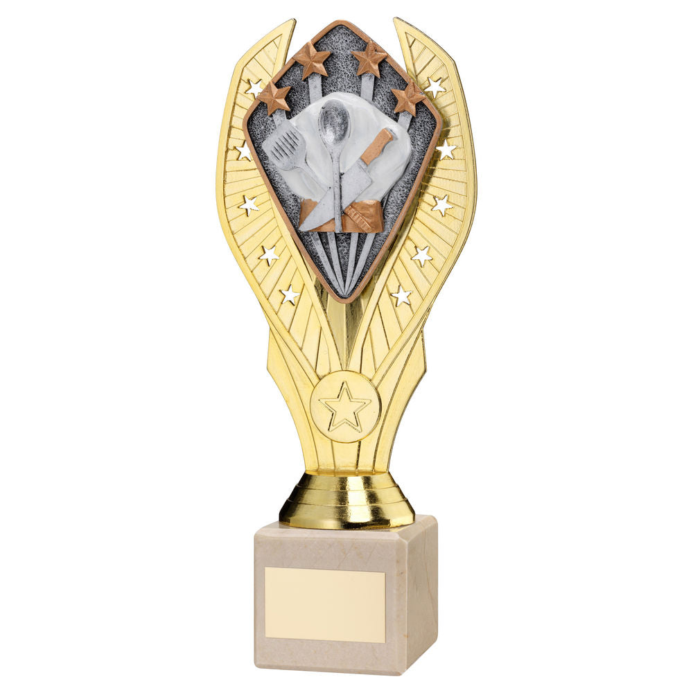Cooking Gold Plastic Statue Trophy on Cream Marble Base