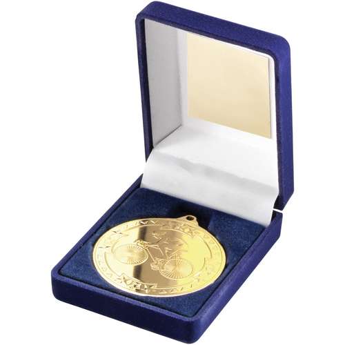 Cycling 50mm Gold Medal in Blue Presentation Box