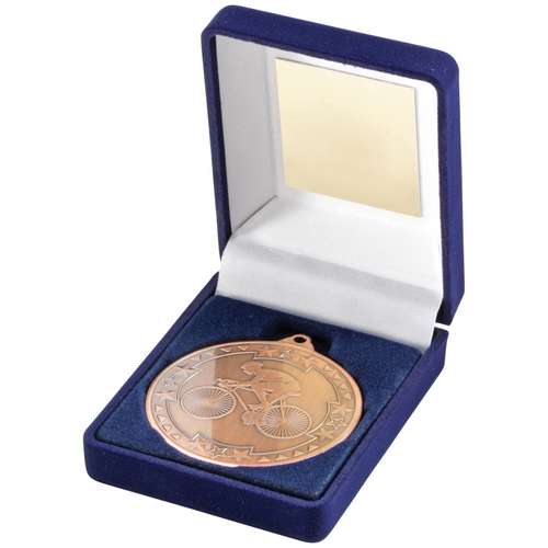 Cycling 50mm Bronze Medal in Blue Presentation Box