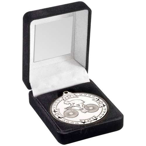 Cycling 50mm Silver Medal in Black Presentation Box