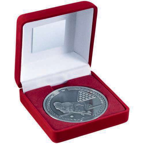 Pool and Snooker 70mm Silver Medal in Red Presentation Box