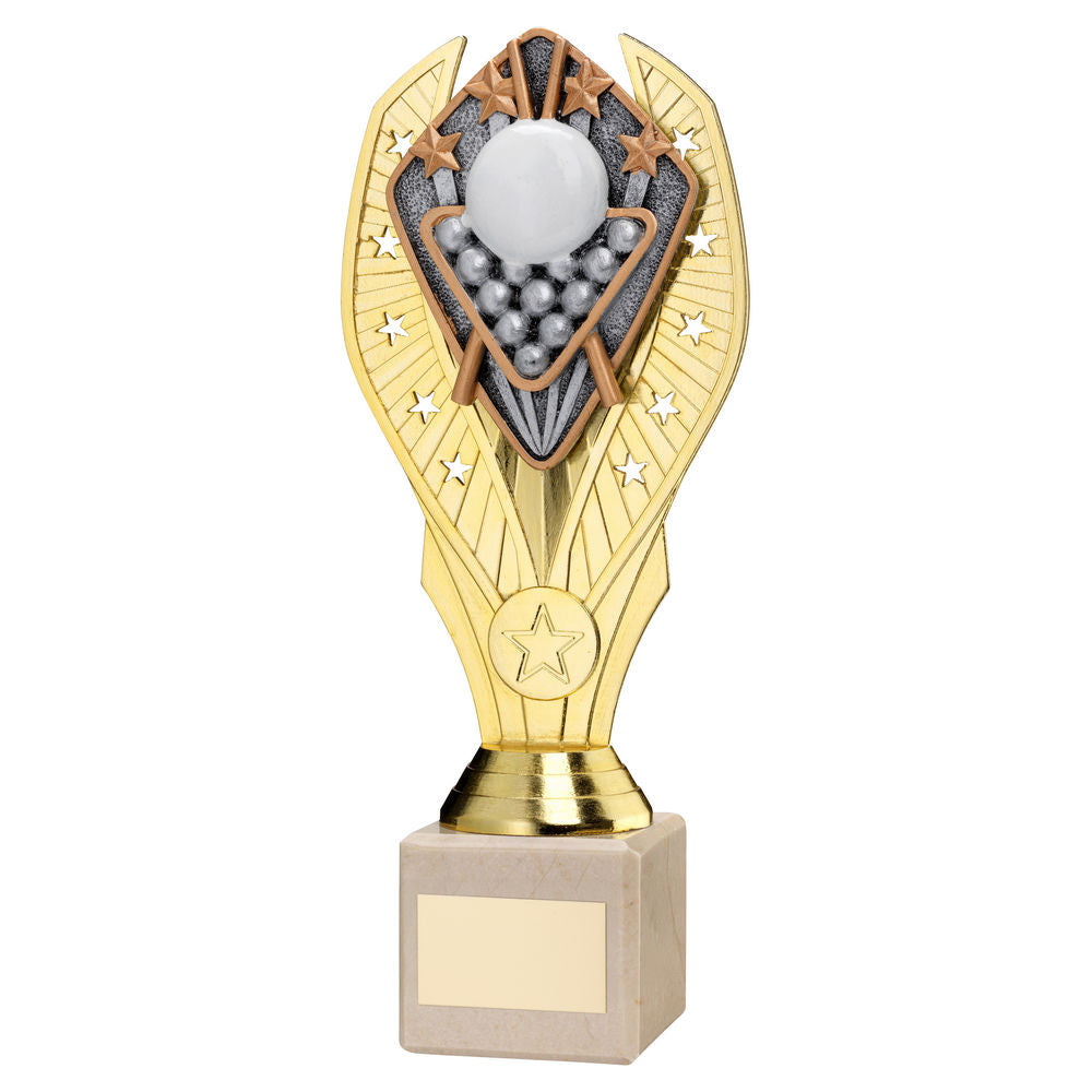 Snooker Gold Plastic Statue Trophy on Cream Marble Base