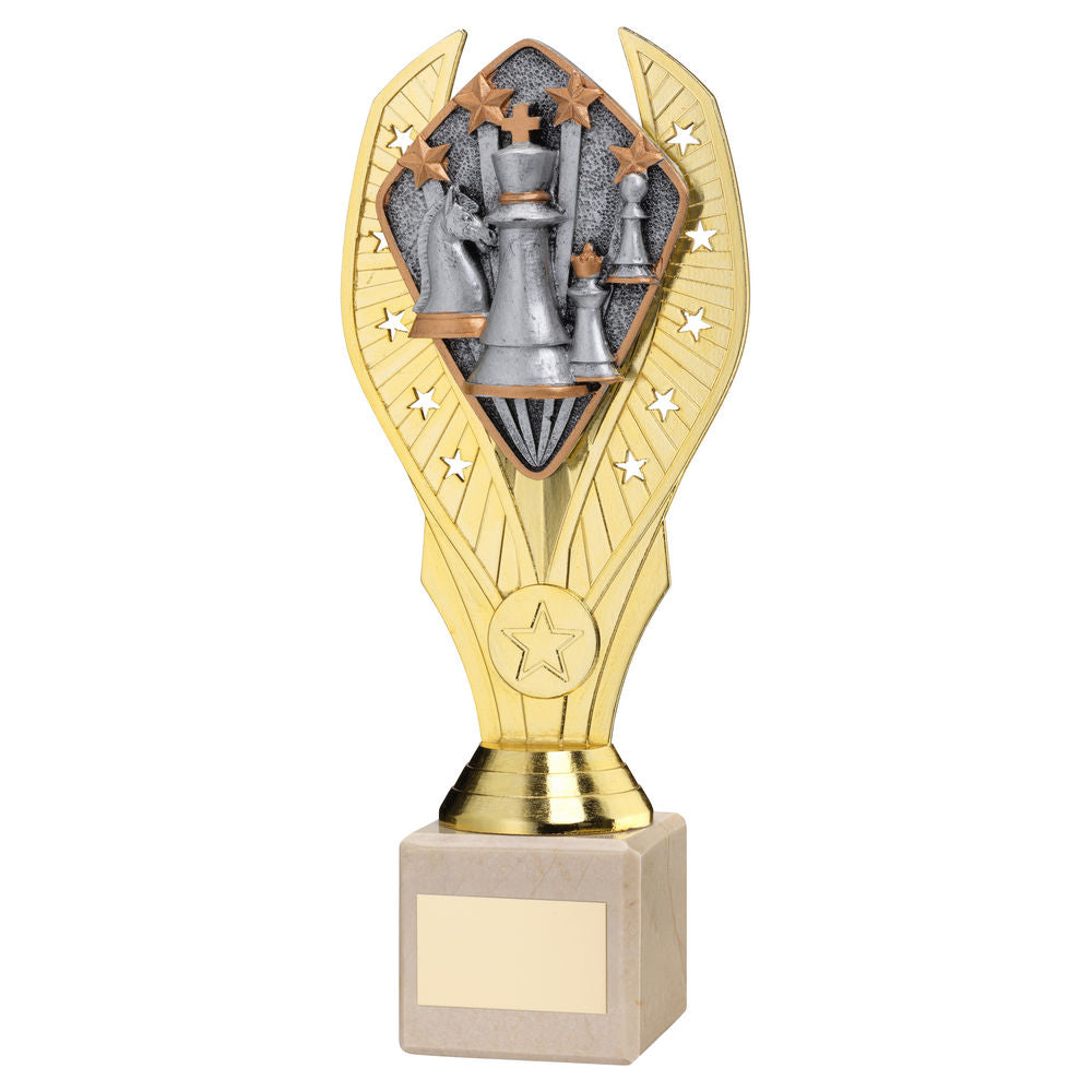 Chess Gold Plastic Statue Trophy on Cream Marble Base