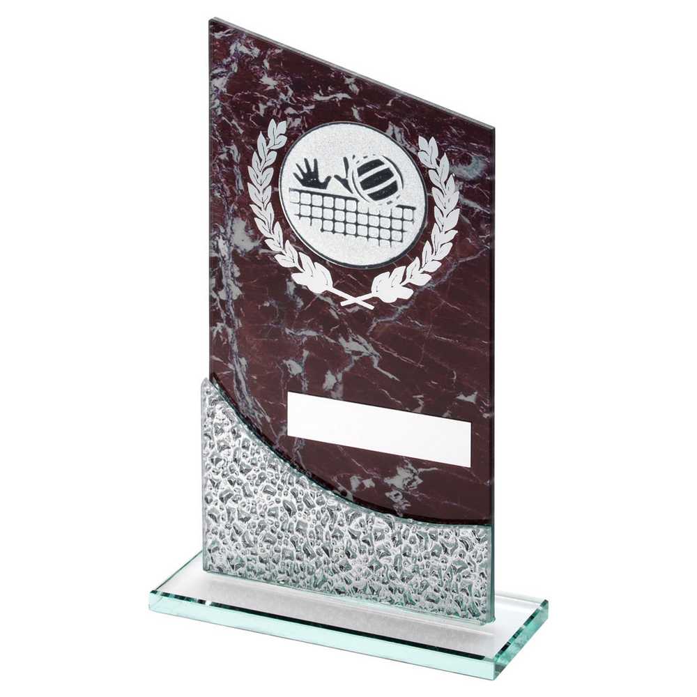 Volleyball Glass Award with Brown Marble Print Finish