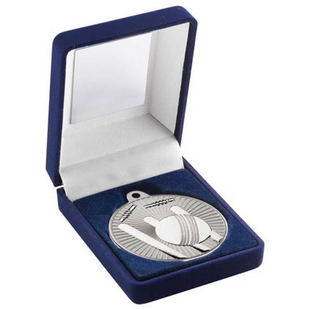 Cricket 50mm Silver Medal in Blue Presentation Box