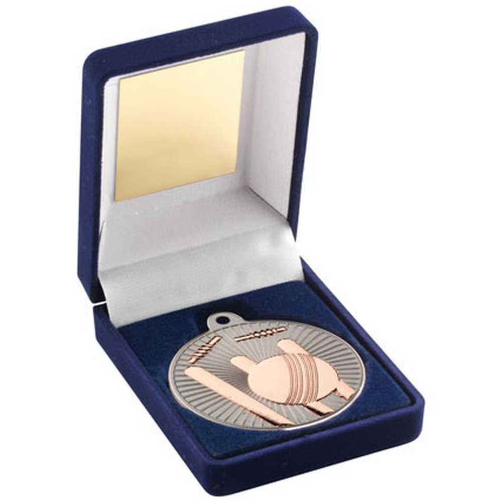 Cricket 50mm Bronze Medal in Blue Presentation Box