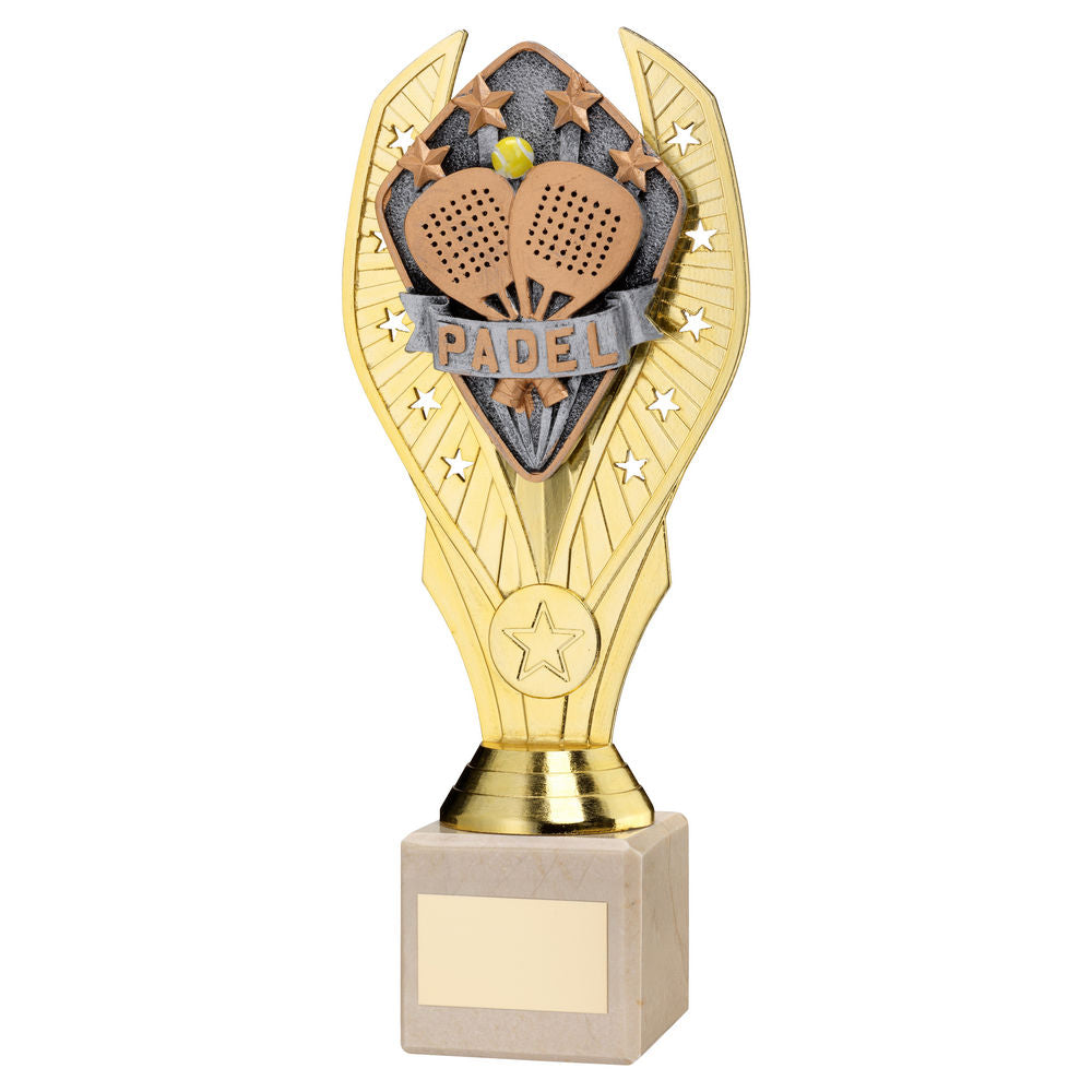 Padel Gold Plastic Statue Trophy on Cream Marble Base