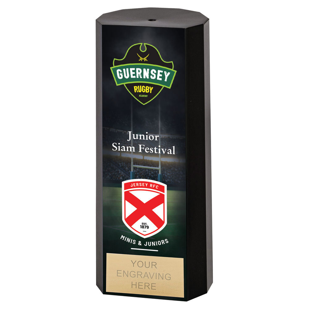 Custom Colour Print Plastic Column Trophy - Black