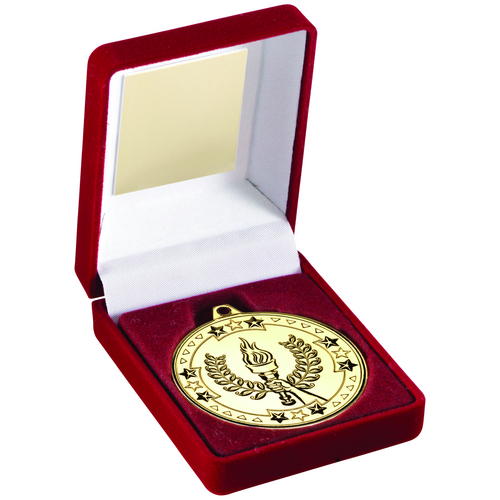 Victory Torch Olympic 50mm Gold Medal in Red Presentation Box