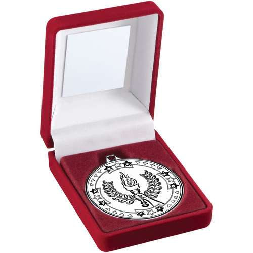 Victory Torch Olympic 50mm Silver Medal in Red Presentation Box