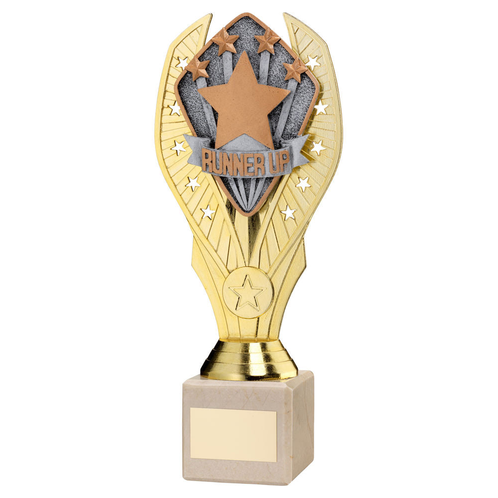 Runner Up Gold Plastic Statue Trophy on Cream Marble Base