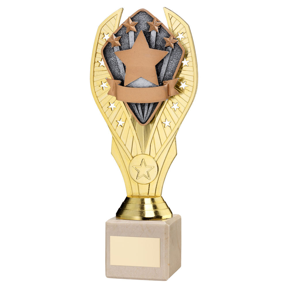 Stars Gold Plastic Statue Trophy on Cream Marble Base