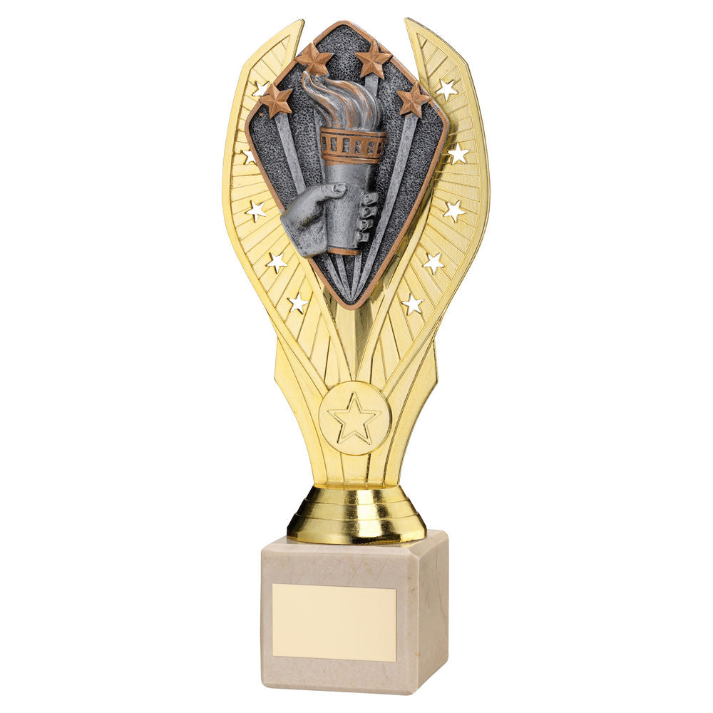 Victory Torch Gold Plastic Statue Trophy on Cream Marble Base
