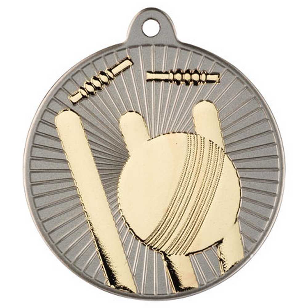 Cricket Metal Medal Silver/Gold (50mm)