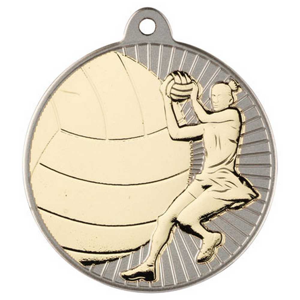 Netball Metal Medal Silver/Gold (50mm)