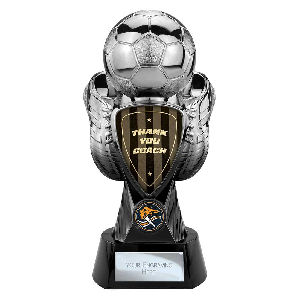 Tournament Football Trophy - Thank You Coach (Silver & Black)