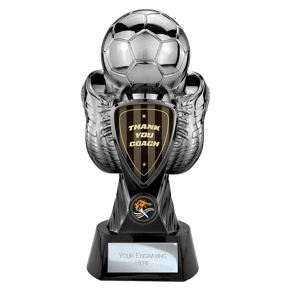Tournament Football Trophy - Thank You Coach (Silver & Black)
