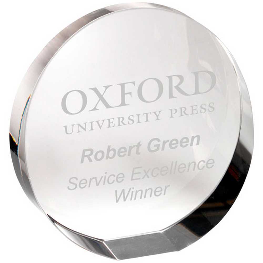 Engraved Glass Round Wedge Paperweight Award (With Gift Box)