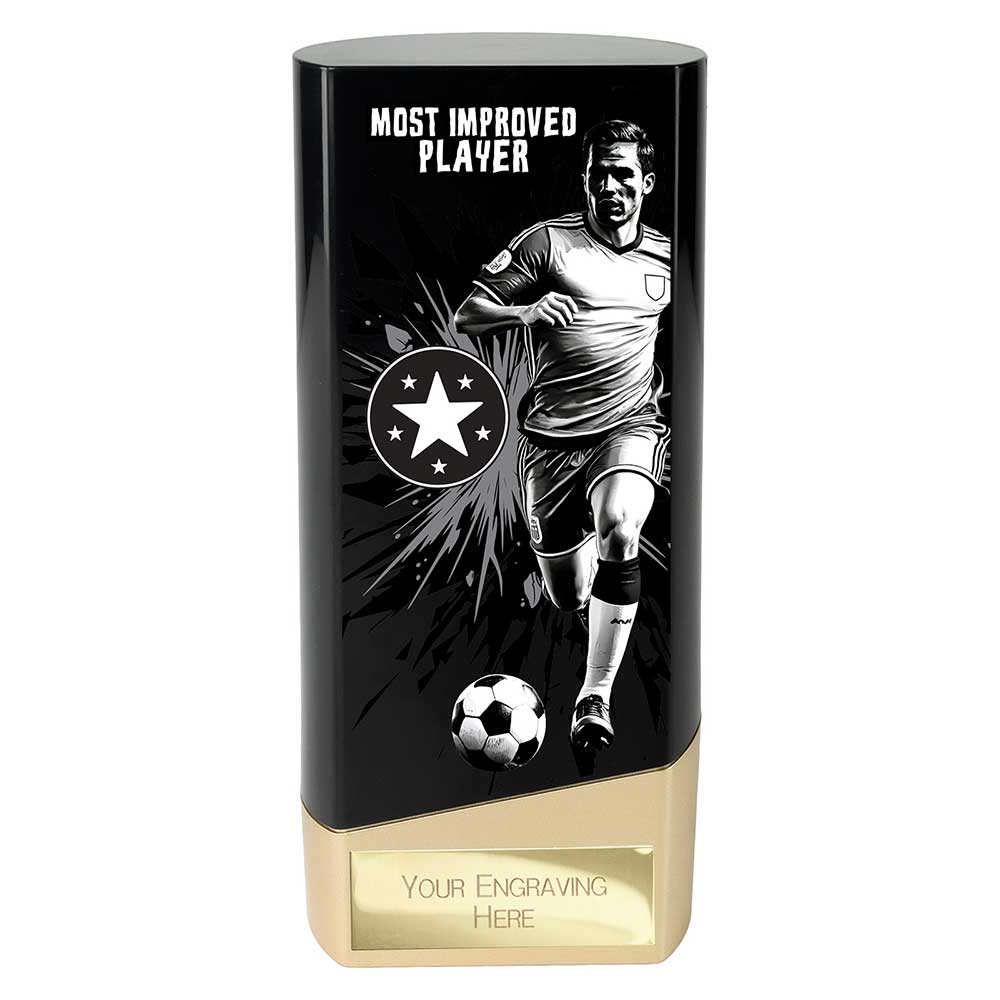Prime Mens Football Trophy - Most Improved Player (Black & Gold)