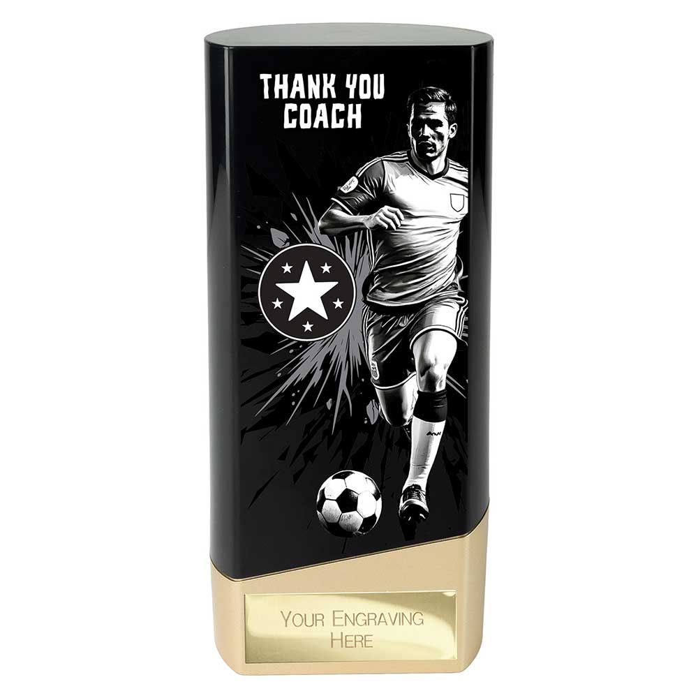 Prime Mens Football Trophy - Thank You Coach (Black & Gold)