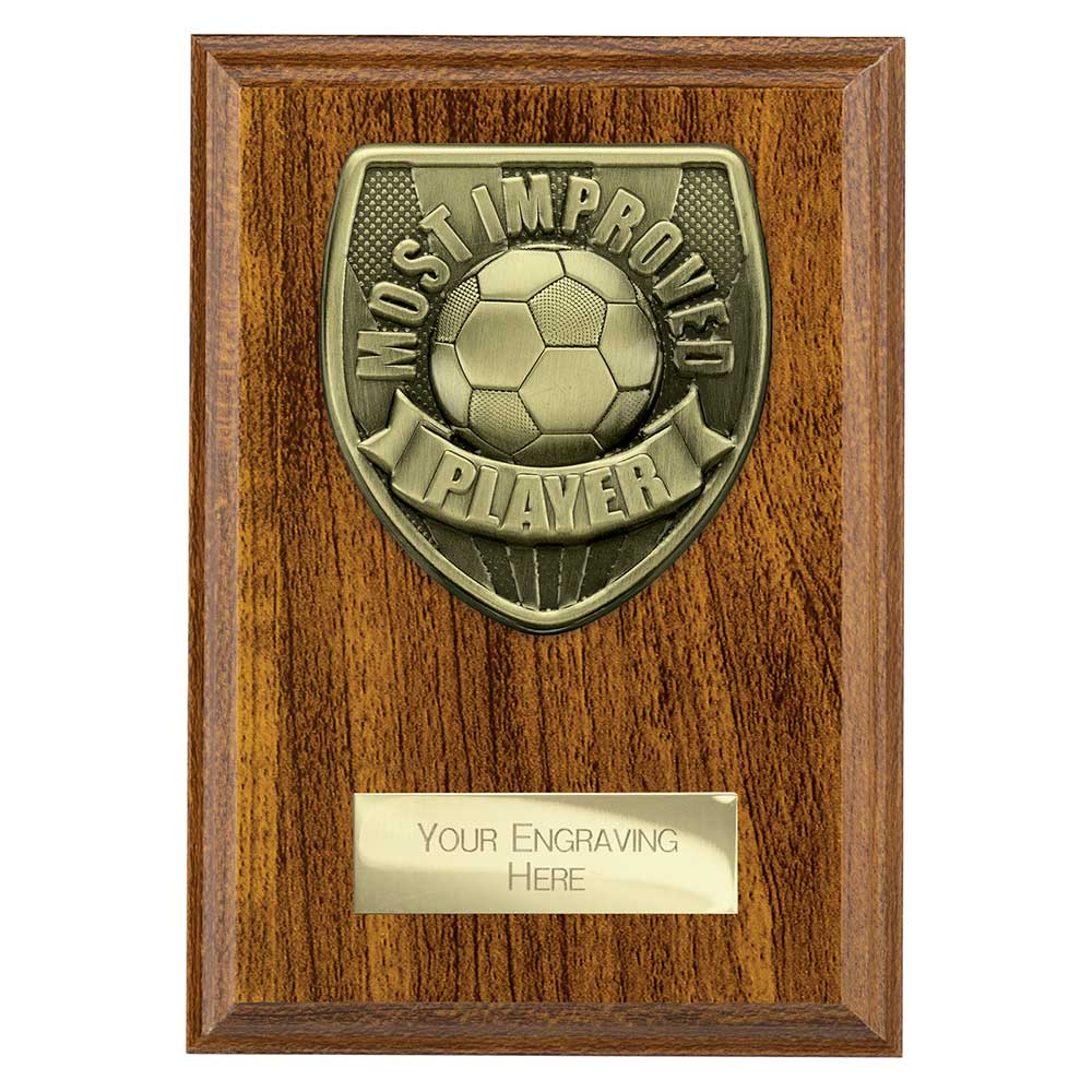 Football Most Improved Player Walnut Plaque Award