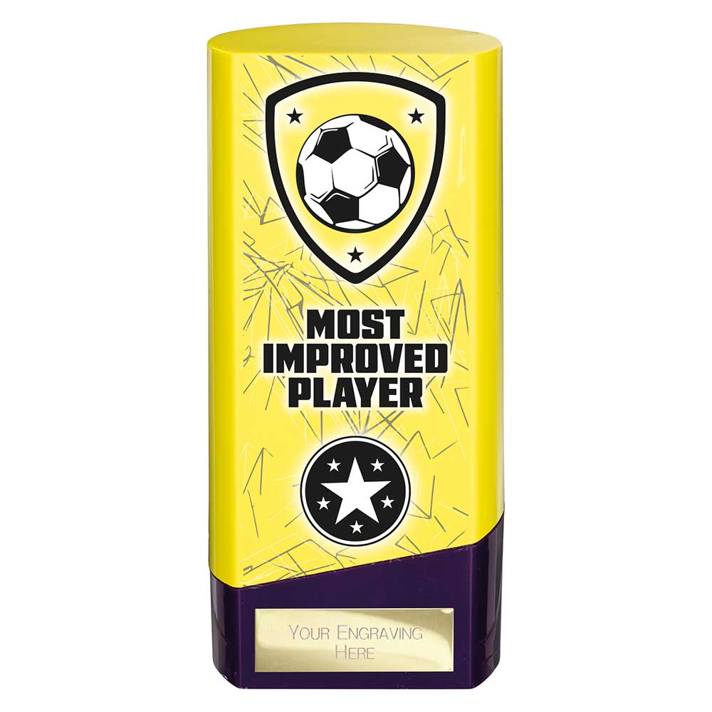 Prime Most Improved Player Football Trophy (Yellow/Purple)