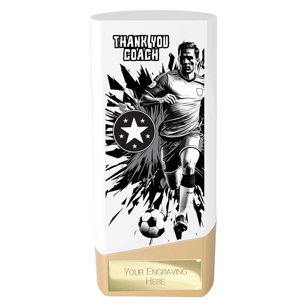 Prime Mens Football Trophy - Thank You Coach (White & Gold)
