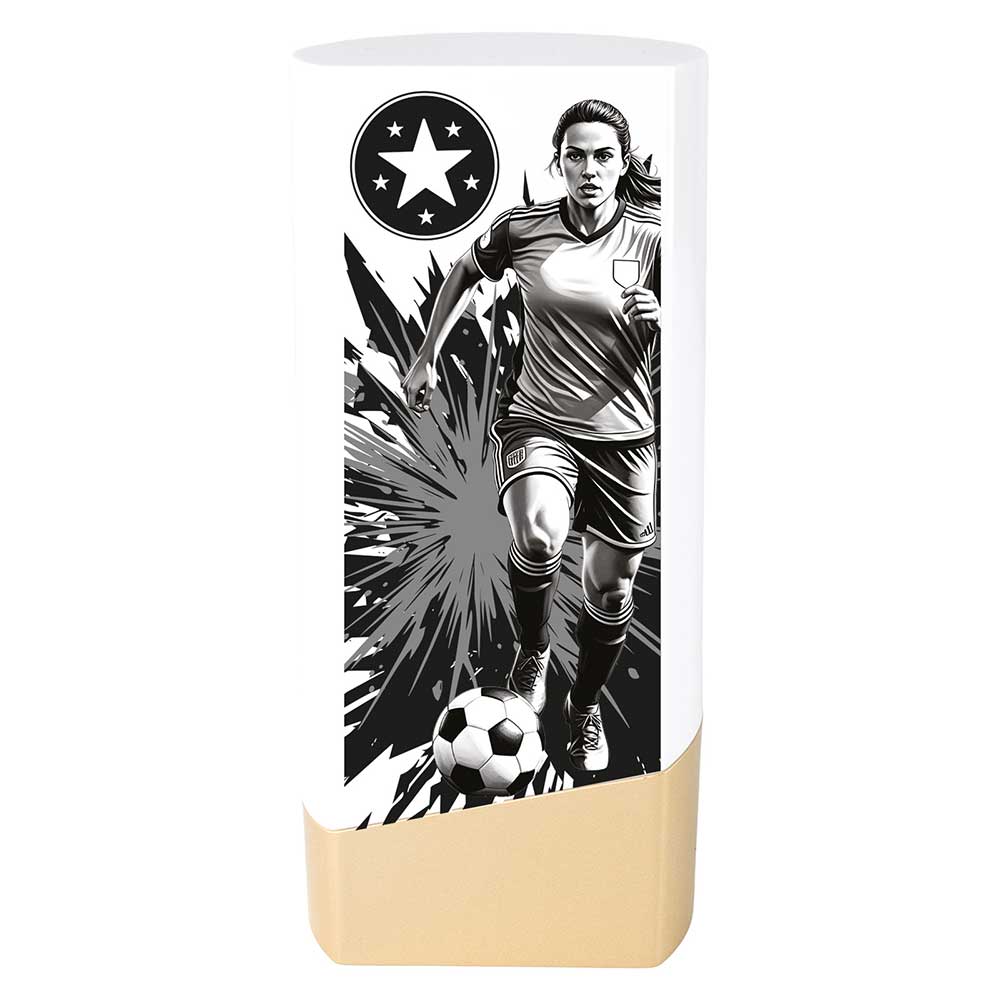 Prime Womens Football Trophy (White & Gold)