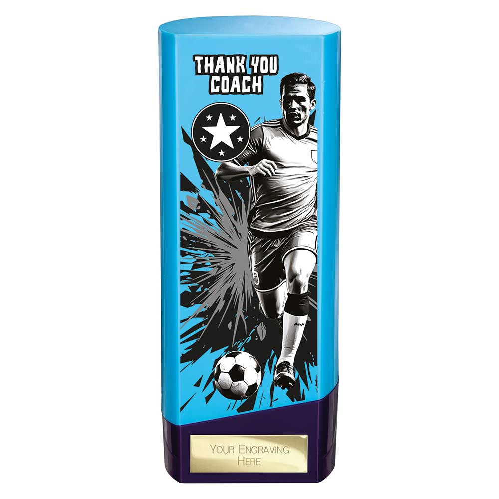Prime Mens Football Trophy - Thank You Coach (Blue & Purple)