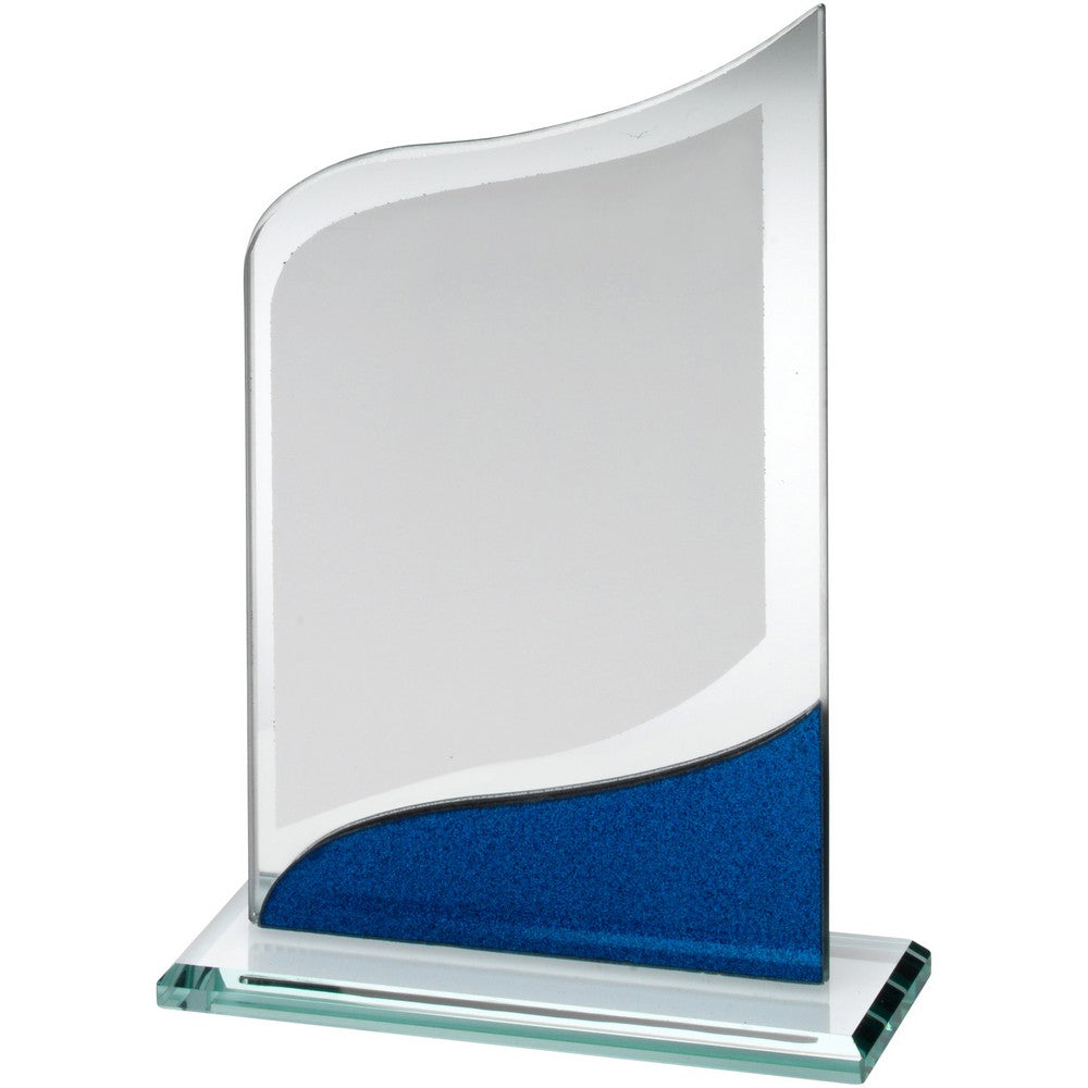 Jade Glass Pointed Plaque Award With Blue Detailing - 8in (CLEARANCE)