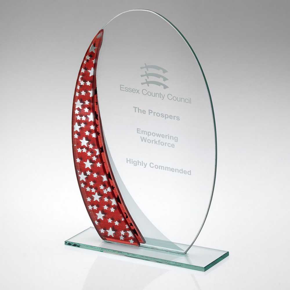 Glass Award with Red Wave and Star Pattern