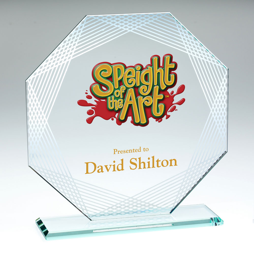 Jade Glass Octagon Award with Silver Edges
