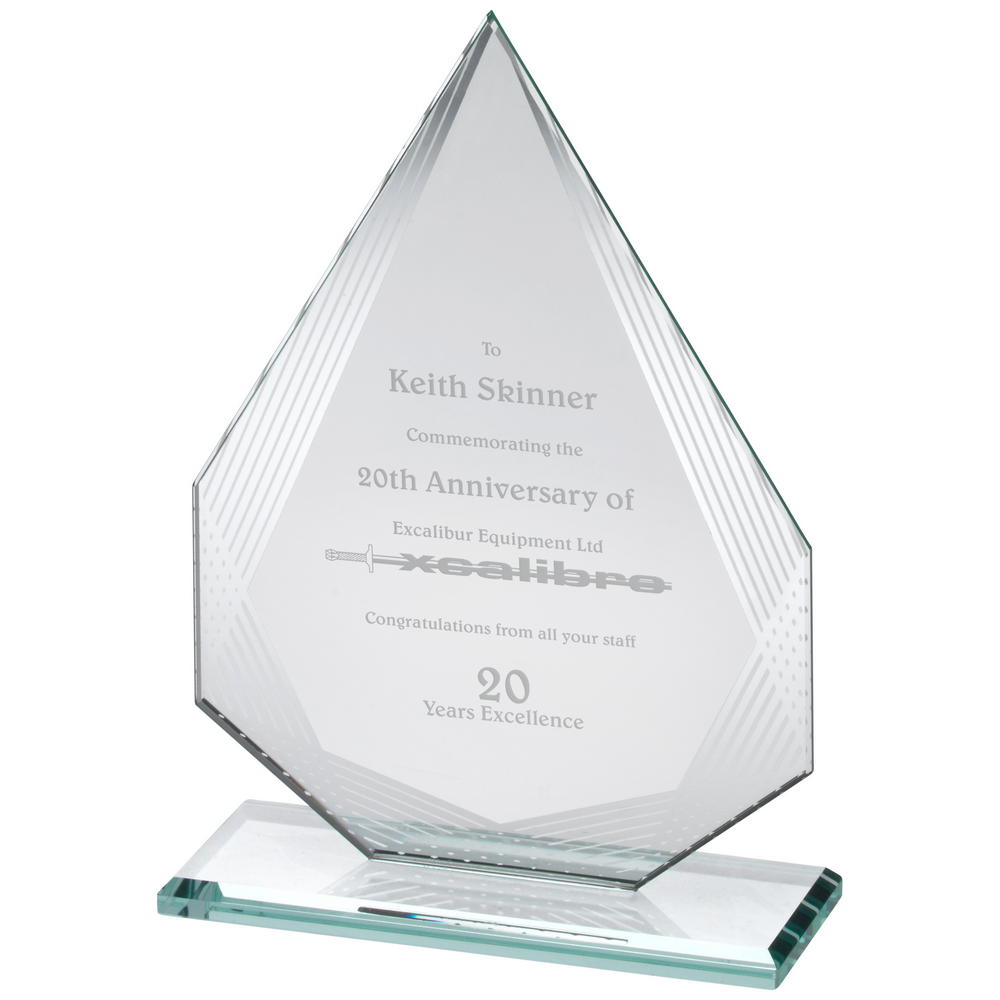 Jade Glass Award - Diamond With Silver-Lined Print (CLEARANCE)