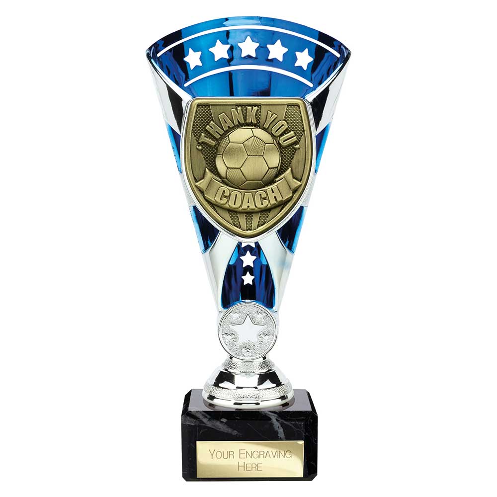 Cobra Football Trophy Cup Thank You Coach (Silver/Blue)