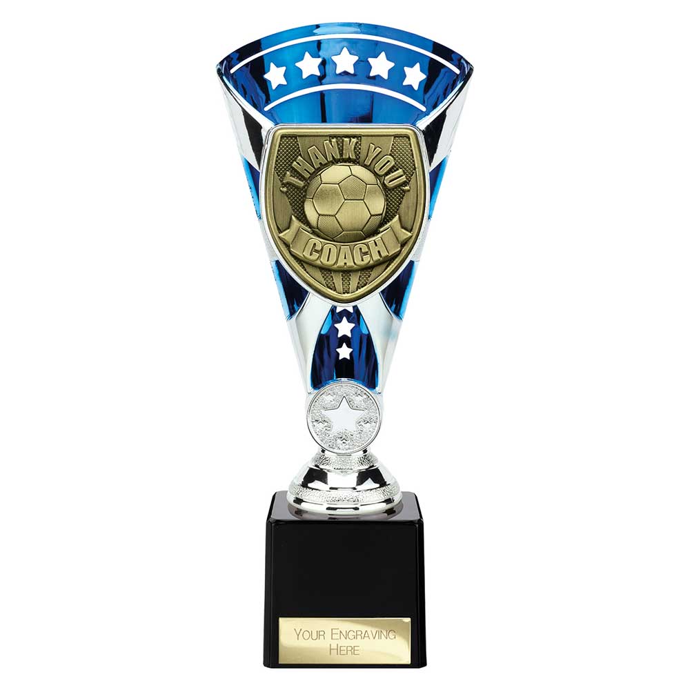 Cobra Football Trophy Cup Thank You Coach (Silver/Blue)