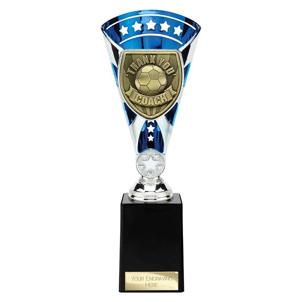 Cobra Football Trophy Cup Thank You Coach (Silver/Blue)