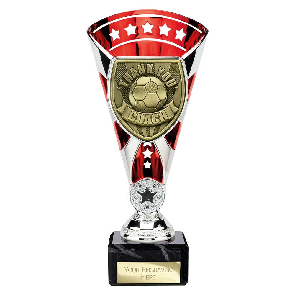 Cobra Football Trophy Cup Thank You Coach (Silver/Red)