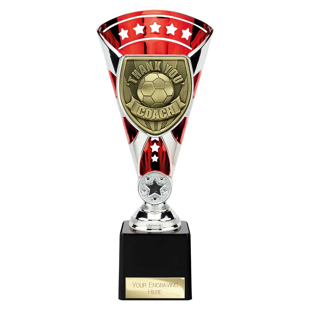 Cobra Football Trophy Cup Thank You Coach (Silver/Red)