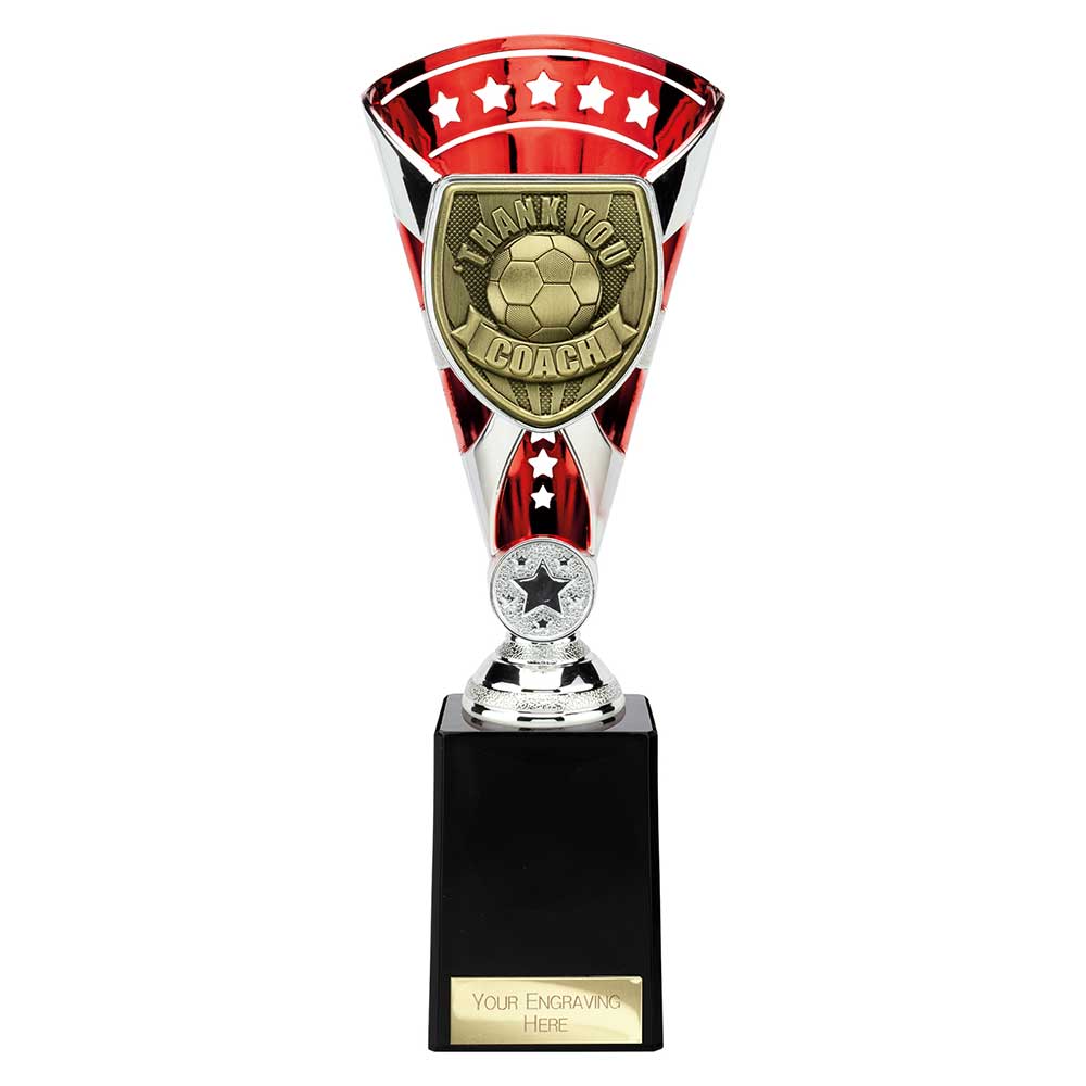 Cobra Football Trophy Cup Thank You Coach (Silver/Red)