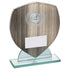 Wood Effect Glass Shield Trophy With White And Mirror Detail - 5.5in (CLEARANCE)