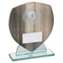 Wood Effect Glass Shield Trophy With White And Mirror Detail - 6in (CLEARANCE)